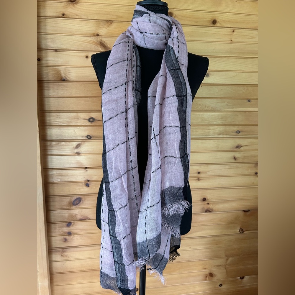 Black and Pink Checked Sheer Fashion Scarf